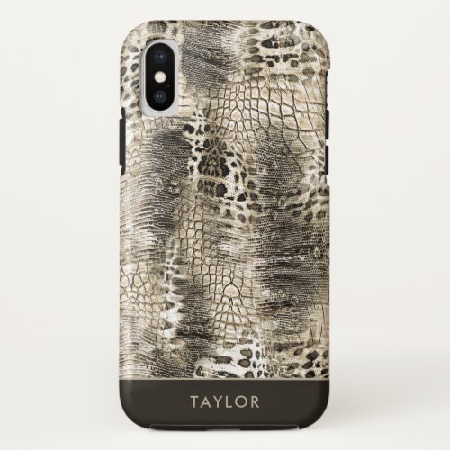 Neutral Brown Snakeskin Exotic Pattern with Name iPhone X Case