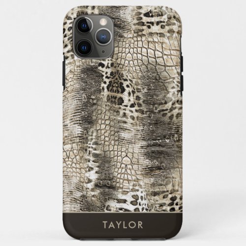 Neutral Brown Snakeskin Pattern with Name iPhone 11 Pro Max Case