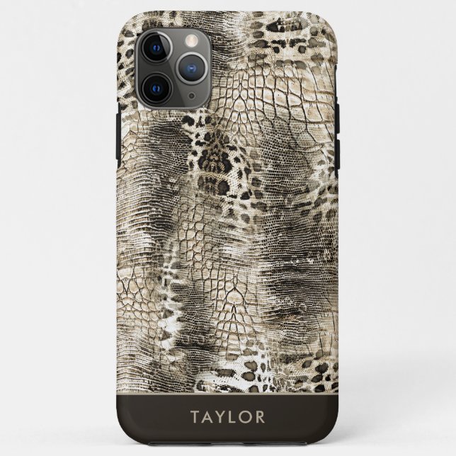 Neutral Brown Snakeskin Pattern with Name Case-Mate iPhone Case (Back)