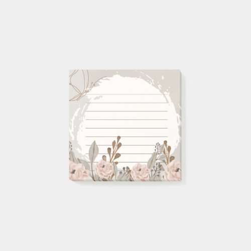 Neutral Brown Tan Floral Lined Post_it Notes