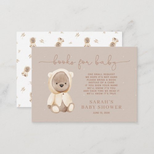 Neutral Brown Teddy Bear Baby Shower Book Request Enclosure Card