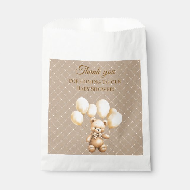Neutral Brown Teddy Bear Baby Shower  Favor Bag (Front)