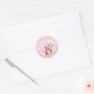 Neutral Brown Teddy Bear Baby Shower Thank You Classic Round Sticker
