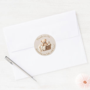 Neutral Brown Teddy Bear Baby Shower Thank You Classic Round Sticker