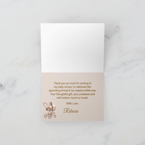 Neutral Brown Teddy Bear Baby Shower Thank You Note Card