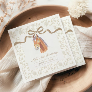 Neutral Brown Toile Horse-Themed Birthday Napkins