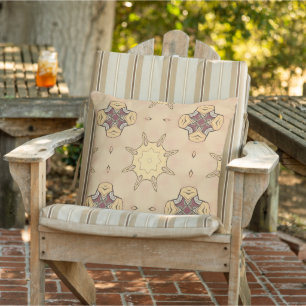 Neutral Browns Geometric Abstract Boho Sun Pattern Outdoor Pillow