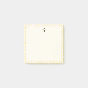 Neutral Brush Strokes Elegant Monogram Soft Yellow Post-it Notes