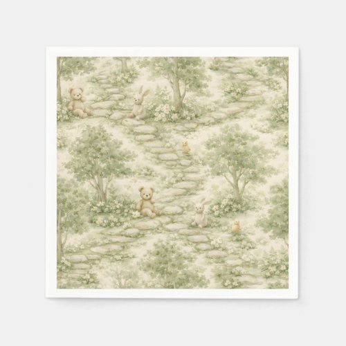 Neutral Bunny Bear Picnic Floral Garden (1) Napkins