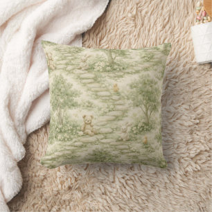 Neutral Bunny Bear Picnic Floral Garden (1) Throw Pillow