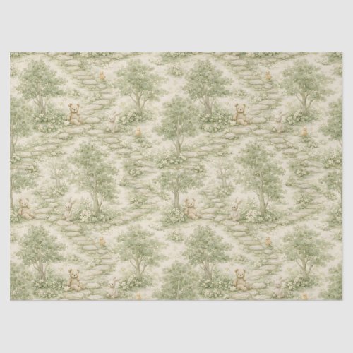 Neutral Bunny Bear Picnic Floral Garden (1) Tissue Paper