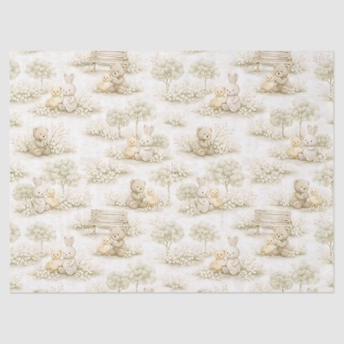 Neutral Bunny Bear Picnic Floral Garden (2) Tissue Paper