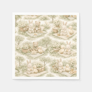 Neutral Bunny Bear Picnic Floral Garden (3) Napkins