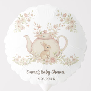 Neutral Bunny & Floral Teapot Baby Shower  Balloon