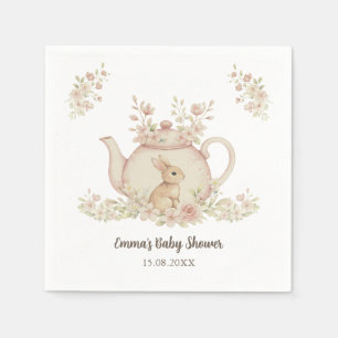 Neutral Bunny & Floral Teapot Baby Shower Napkins
