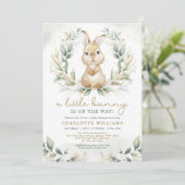 Neutral Bunny Rabbit Greenery Gold Baby Shower Invitation (Standing Front)