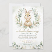 Neutral Bunny Rabbit Greenery Gold Baby Shower Invitation (Front)