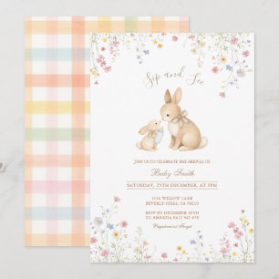 Neutral Bunny Wildflower Baby Sip & See Invitation