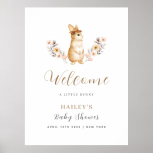 Neutral Bunny Wildflower Welcome Baby Shower  Poster