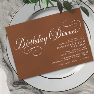 Neutral Burnt Orange Rust Formal Birthday Dinner Invitation