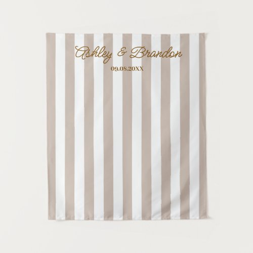 Neutral Cabana Stripe Personalized Wedding Tapestry