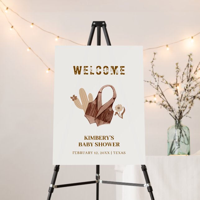 Neutral Cactus Cowgirl Baby Shower Welcome Sign (In Situ (Stand))