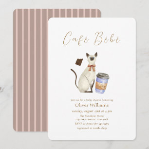 Neutral Café Bébé Cat Coffee  Baby shower Invitation
