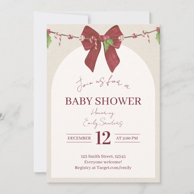 Neutral Candy Cane Cutie Baby Invitation (Front)