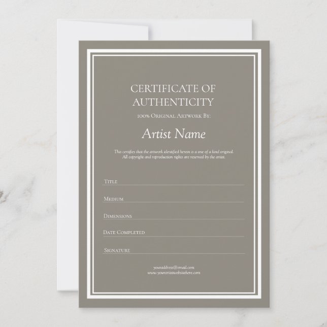 Neutral Certificate of Authenticity for Art Thank You Card (Front)