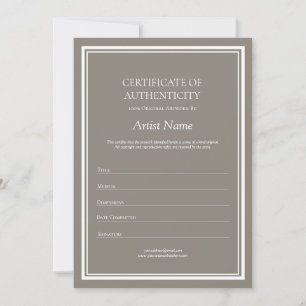 Neutral Certificate of Authenticity for Art Thank You Card