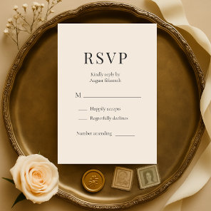 Neutral Champagne Minimalist Wedding RSVP  Card