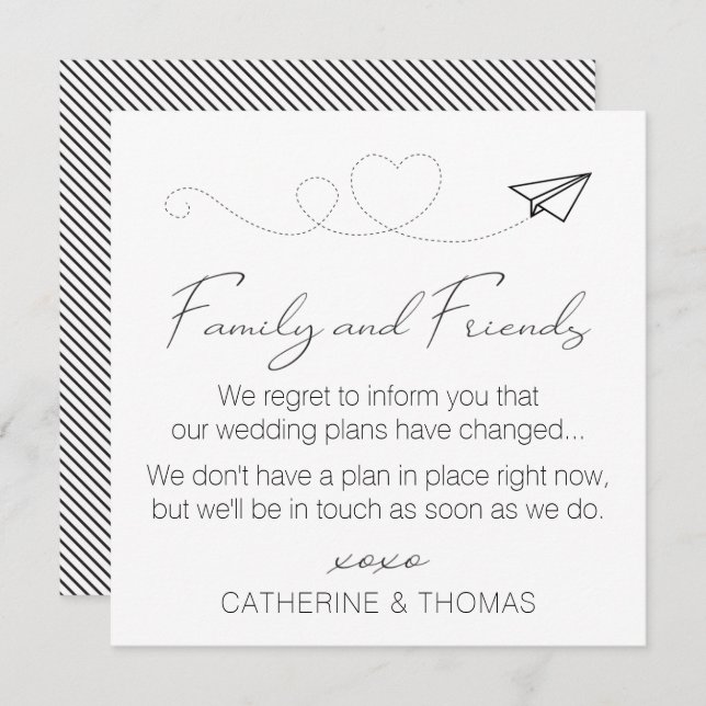Neutral Change of Plans - Wedding Postponed Note Invitation (Front/Back)
