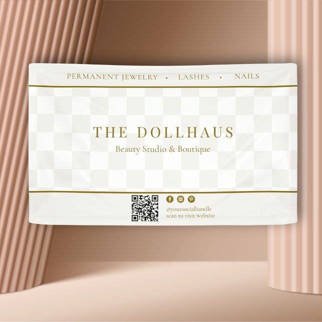 Neutral Checkerboard Business QR Event Display Banner (Creator Uploaded)