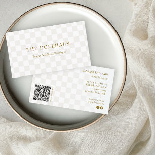 Neutral Checkered QR Code Modern Social Media Business Card