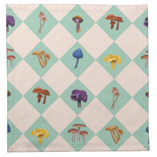 Neutral checks with assorted fungi cloth napkin