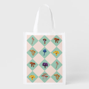 Neutral checks with assorted fungi grocery bag