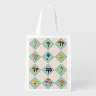 Neutral checks with assorted fungi grocery bag