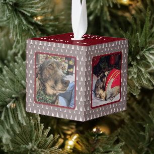 Neutral Christmas Tree 4 Photo Dog Christmas Cube Ornament