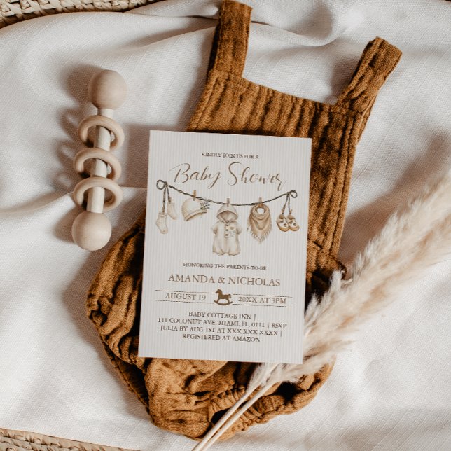 Neutral Clothes Baby Shower Striped Invitation (Creator Uploaded)