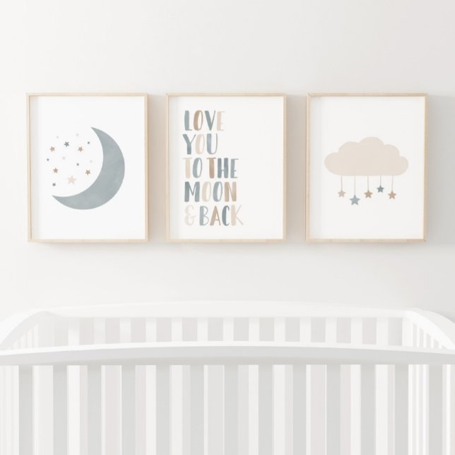Neutral Cloud Moon Sun Boy Nursery Decor Wall Art Sets (Creator Uploaded)