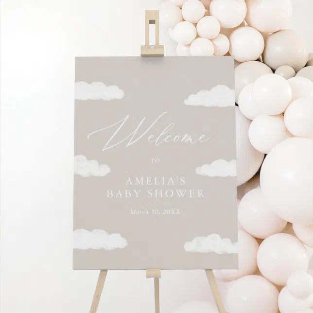 Neutral Cloud Nine Baby Shower Welcome Sign | Zazzle