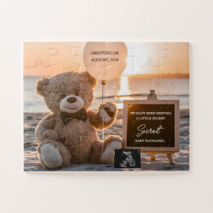 Neutral Coastal Expecting Baby Announcement  Jigsaw Puzzle