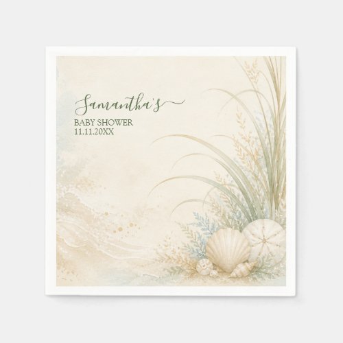 Neutral Coastal Seashell Baby Shower Napkins