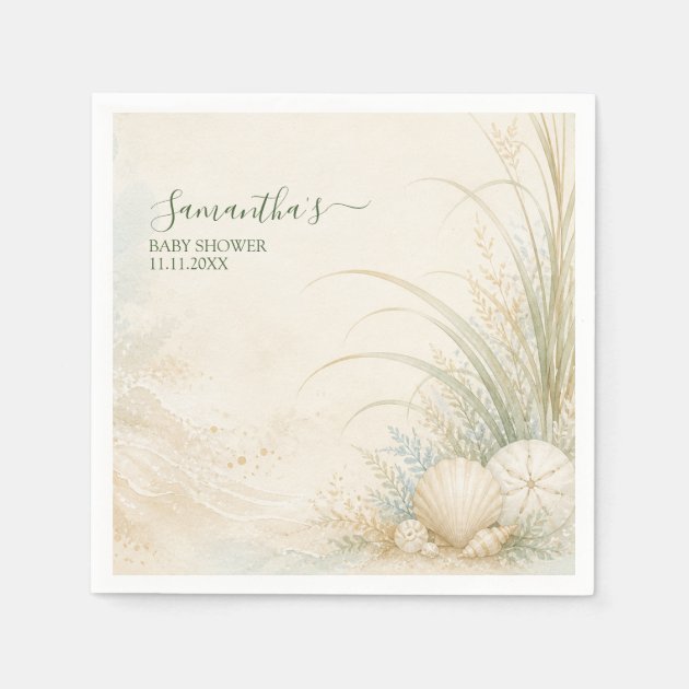 Neutral Coastal Seashell Baby Shower Napkins
