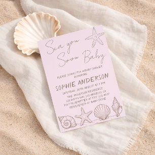 Neutral Coastal Seashell Sea You Soon Baby Shower Invitation