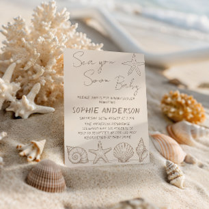 Neutral Coastal Seashell Sea You Soon Baby Shower Invitation