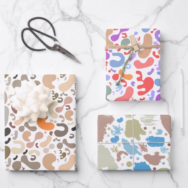 Neutral Color Abstract Shape Pattern Wrapping Paper Sheets (Front)