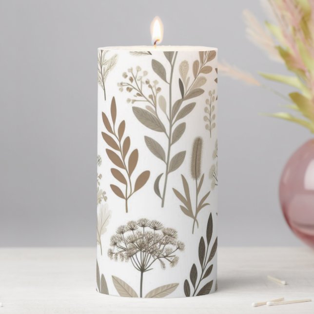 Neutral Color Botanical Floral  Pillar Candle (In Situ)
