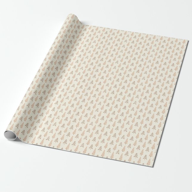 Neutral Color Christmas Tree Wrapping Paper (Unrolled)