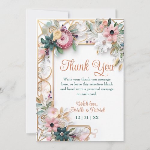 Neutral Color Floral Wedding Paper Quilling Frame Thank You Card